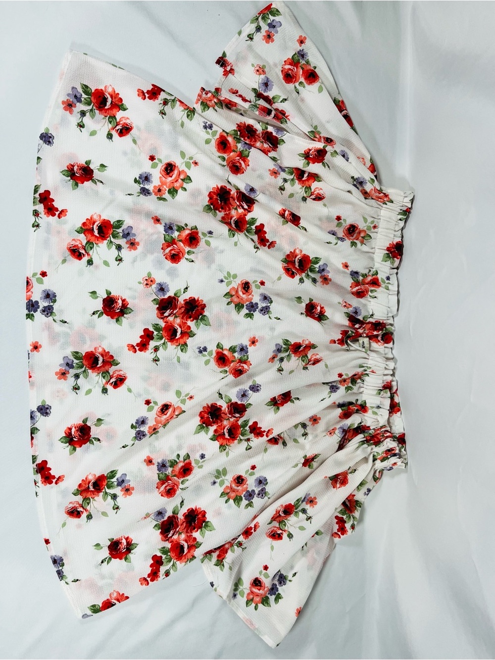White Floral Women’s Blouse with Red Rose Print